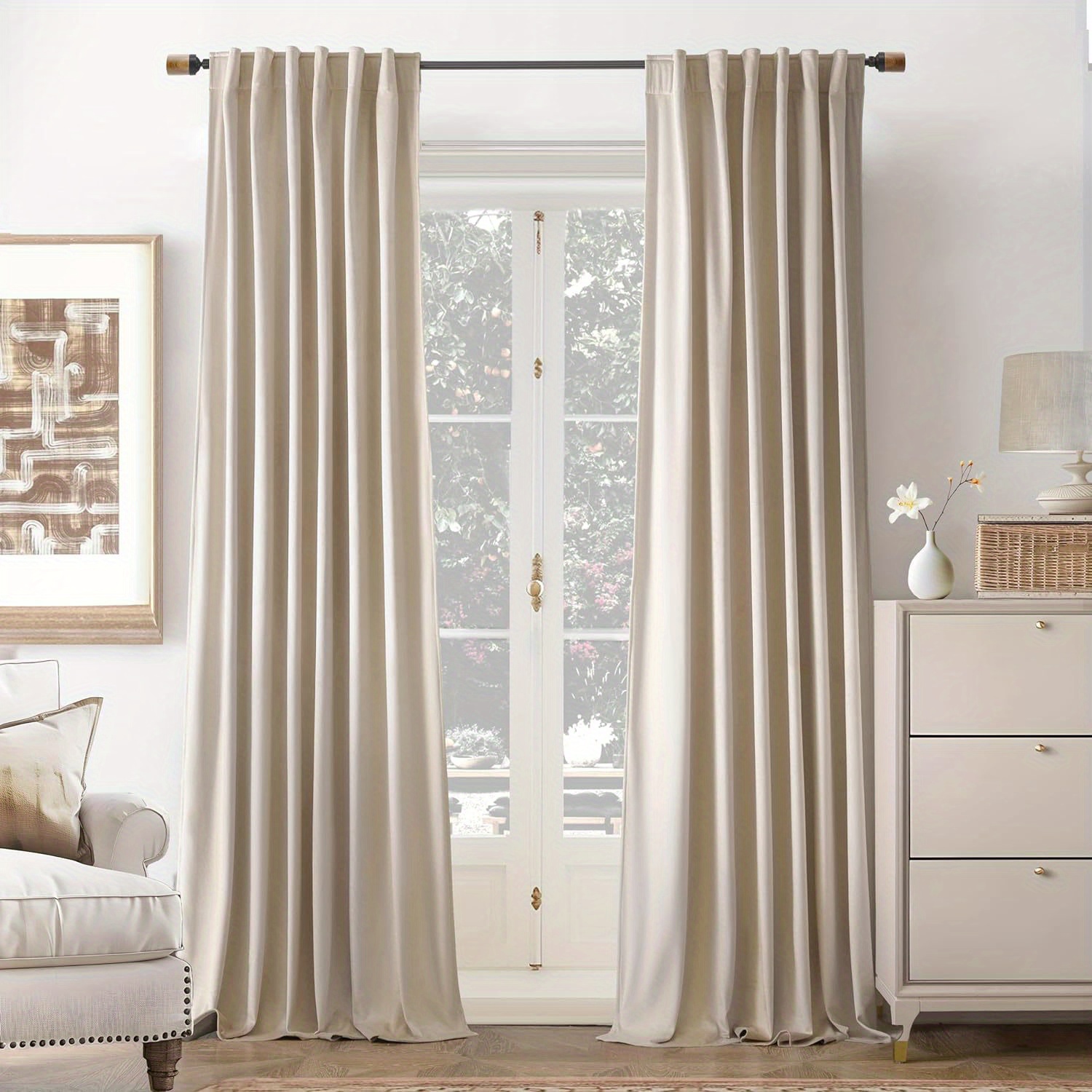

Velvet Blackout Curtains Beige Room Darkening Curtains 2 Panel Set Super Soft Luxury Thermal Insulated Drapes For Living Room Back Tab And Rod Pocket