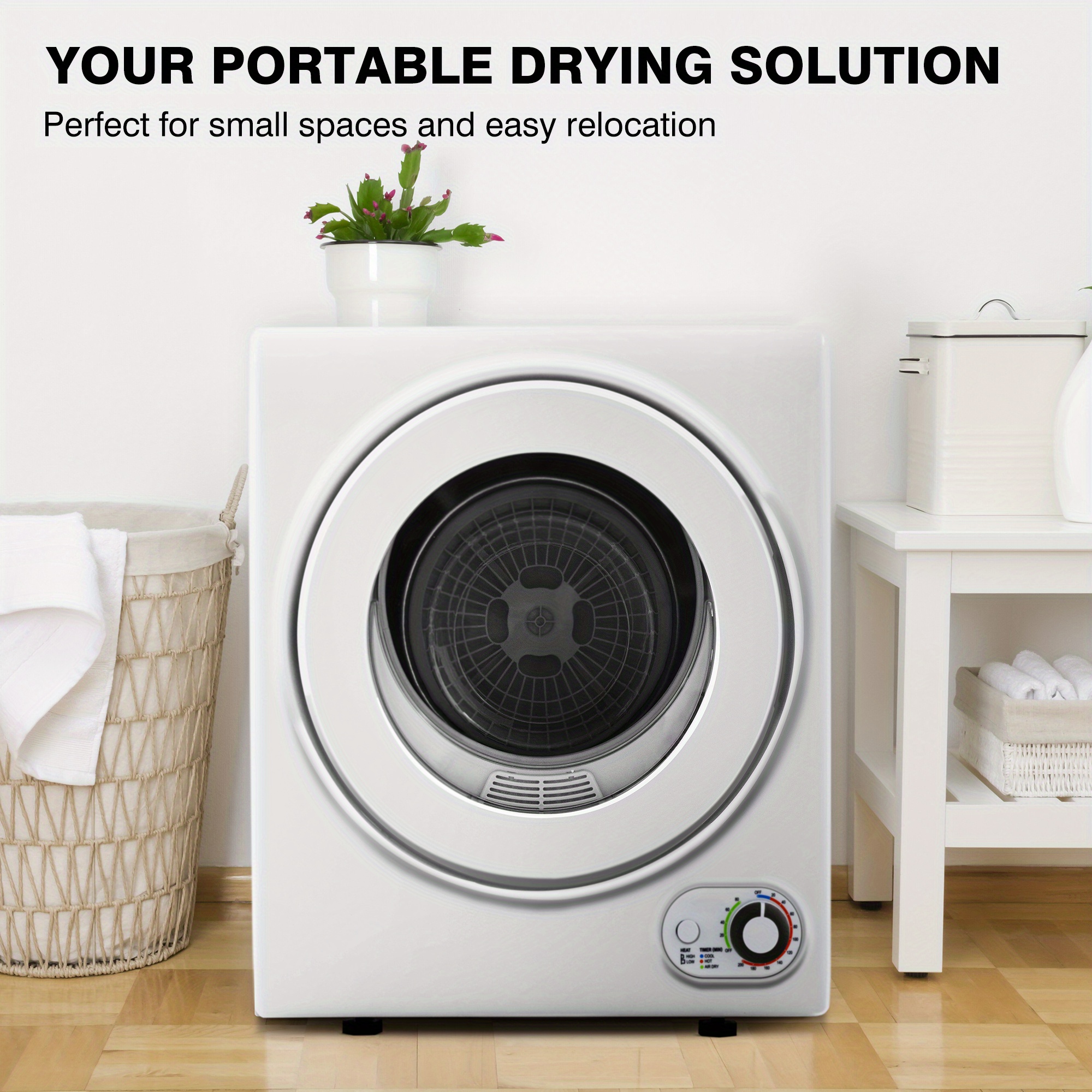 

110v Portable Clothes Dryer 850w Compact Laundry Dryers 1.5 Cu.ft Front Load Stainless Steel Electric Dryers Machine With Stainless Steel Tub For Apartment, Rvs, Dorms, White Easy Control