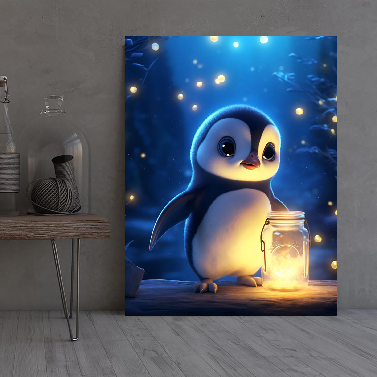 

Charming Penguin Glow-in-the-dark Canvas Art, 12x16" - Frameless Wall Decor For Home & Office