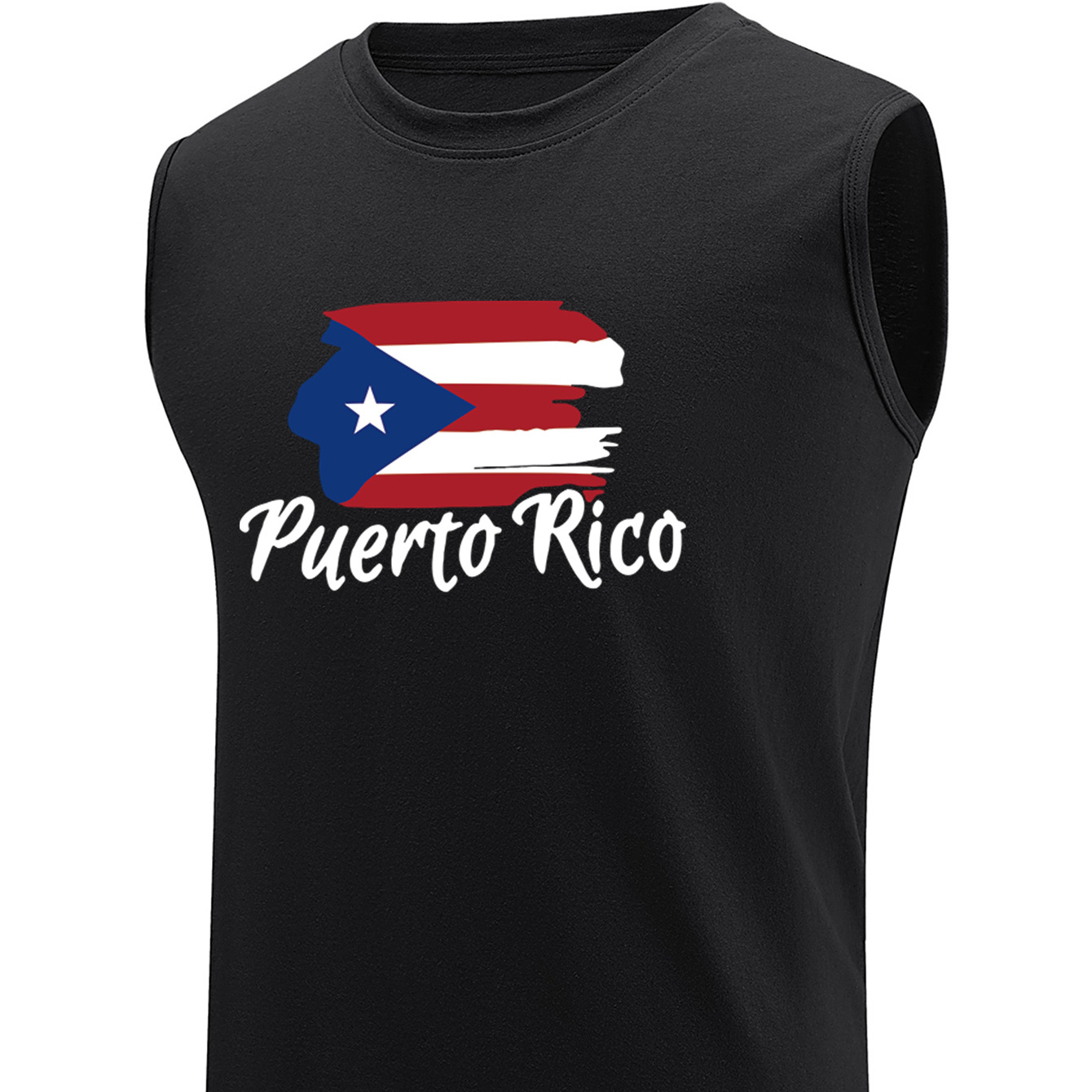 

Puerto Rico Flag Print Plus Size Men's Cotton Tank Top, Sports Fitness Sleeveless Tee, Breathable Comfy Casual Outdoor Top