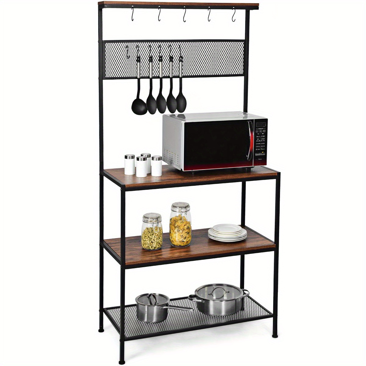 

Multigot 4-tier Kitchen Bakers Rack Microwave Oven Stand Industrial W/hooks & Mesh Panel