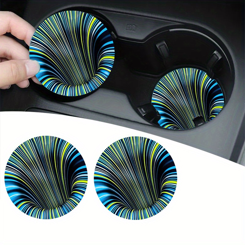 

2 X Premium Blue-green Swirl Car Cup Coasters - Universal, Non-slip, Easy To Clean, Stylish Car Accessory