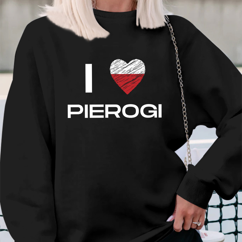 

Polish Flag Heart & Letter Graphic Crew Neck Sweatshirt, Long Sleeve, , Fit For Fall & Winter, Essential