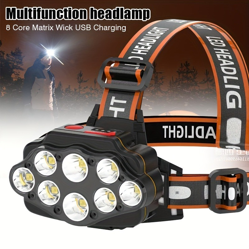 

1pcs 8 Core Led Headlamp, Super Bright Led Headlights, 4 Customizable Modes For Night Adventures - Usb Rechargeable For Outdoor Fishing & Exploration