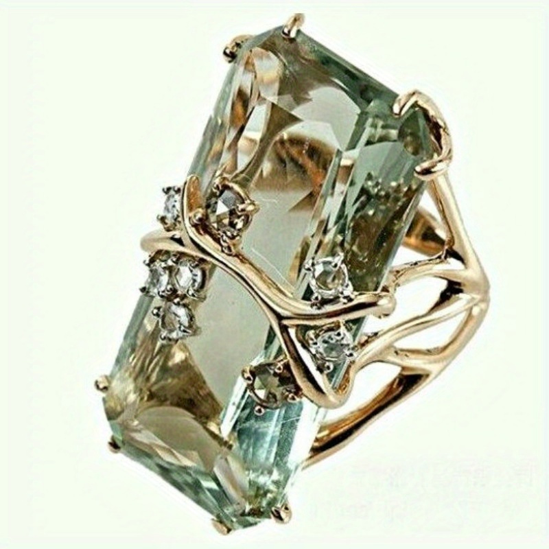 

Creative Retro Geometry Green Zircon Ring For Ladies Exquisite Accessories For Everyday Parties Perfect Gift For Holidays