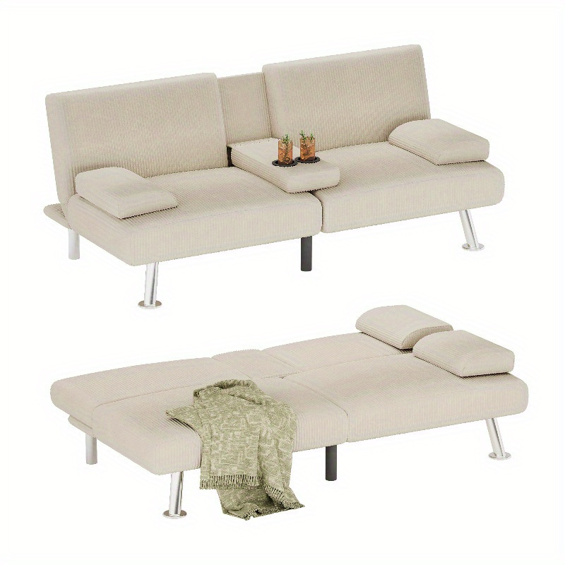 

Folding Sofa Bed For Upholstered W/removable Armrests, Metal , 2 Cup