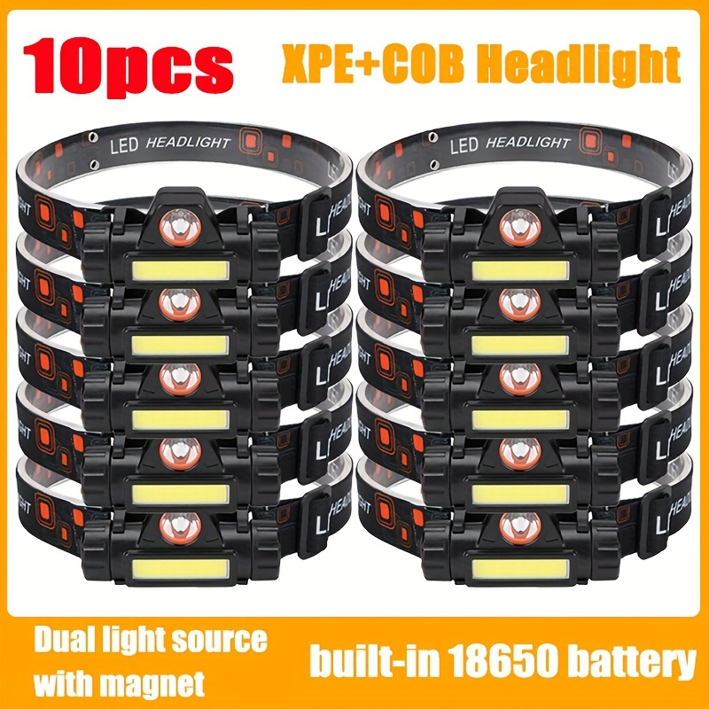 

10pcs Headlamp Rechargeable, High Light Led Headlamp, Suitable For Adult Use, Suitable For Camping, Mountaineering, Hiking, Fishing At Night Other Outdoor Activities