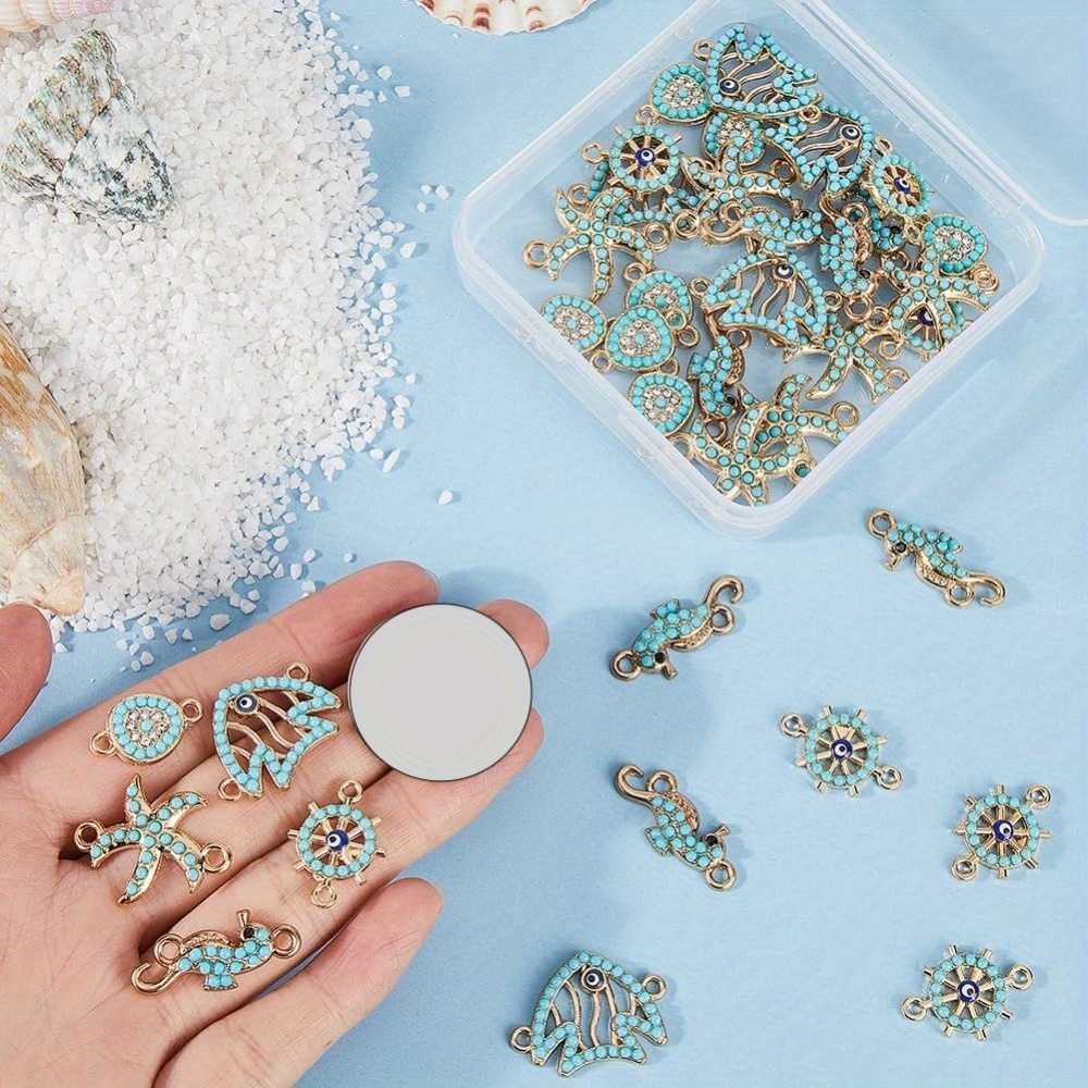 40 Pcs Sea Animal Charms Resin Connector Charm Alloy Blue Resin Sea  Horse Ocean Theme Link Charm for Jewelry Making Charms Suppl