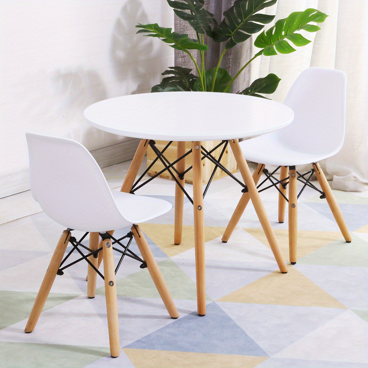 Kids Mid-Century Modern Dining Table Set Round Table with 2 Armless Chairs White