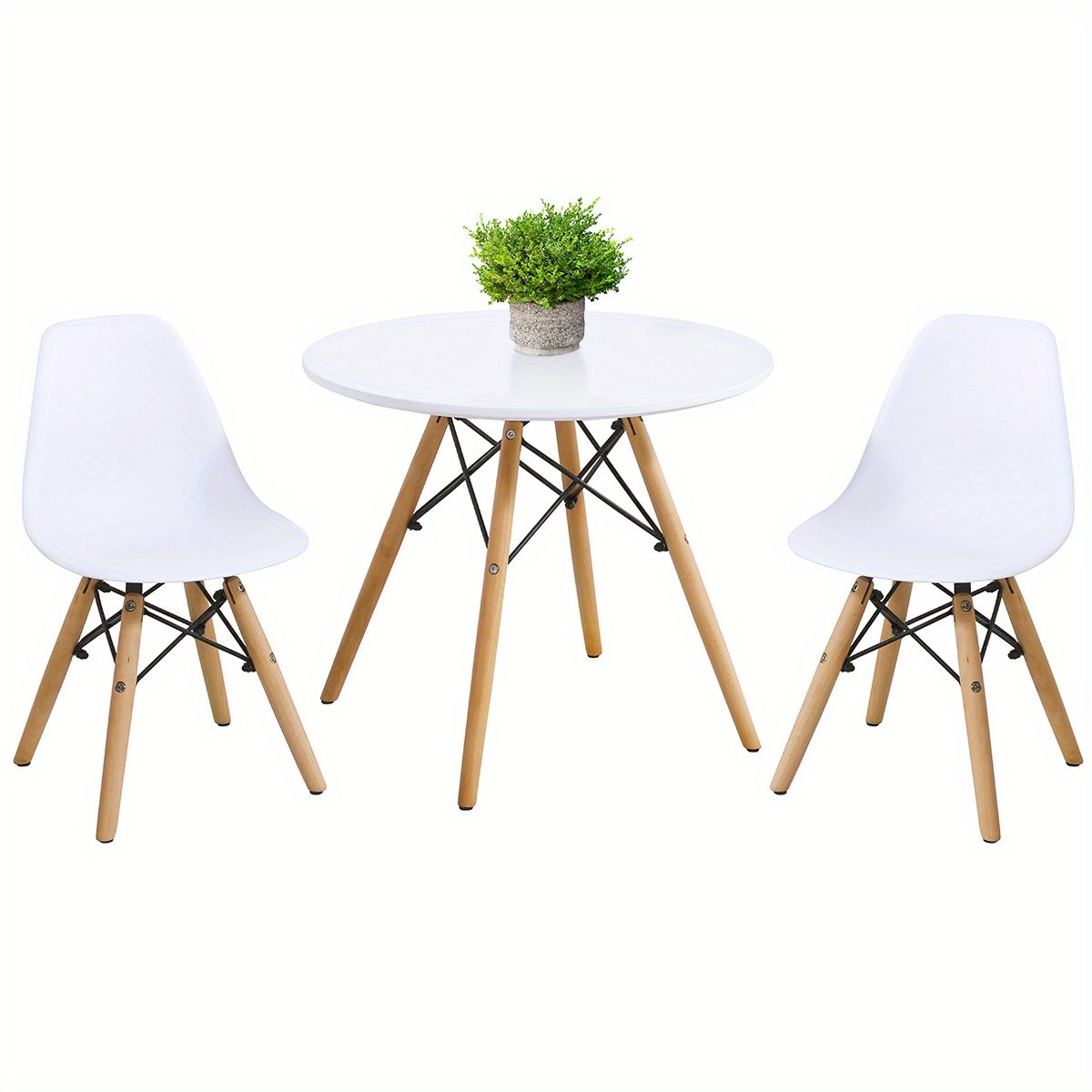 Kids Mid-Century Modern Dining Table Set Round Table with 2 Armless Chairs White