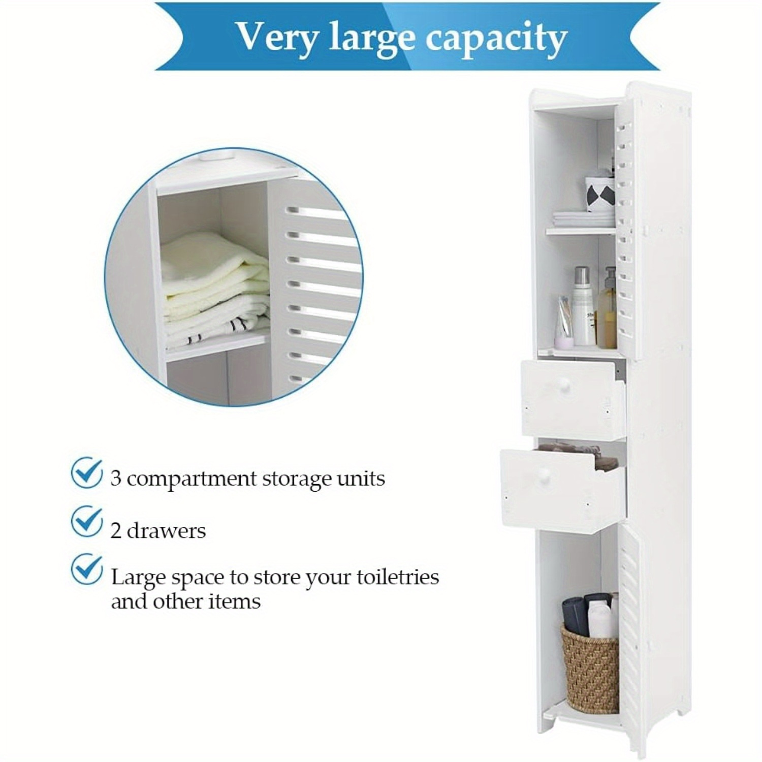 

Tall Storage Cabinet Free Standing Bathroom Floor Cabinet White Wooden Space Saving Cabinet Organizer With Shutter Door And Drawer For Home Living Room Bedroom