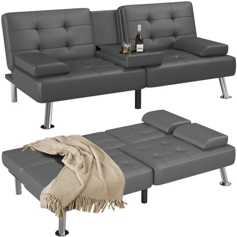 TEMU 66'' Wide Faux Leather Convertible Upholstered Reclining Sofa With Cup Holder