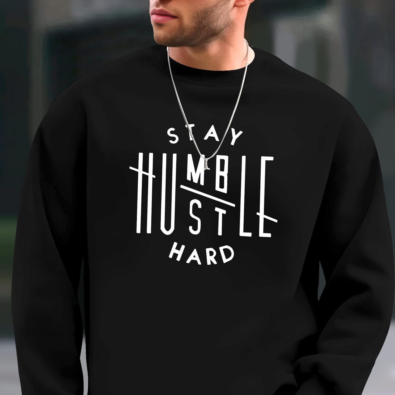 

Men's Casual Long Sleeve Crew Neck Sweatshirt, Fashionable Sportswear Pullover, Versatile Streetwear Top With Stay Humble Print