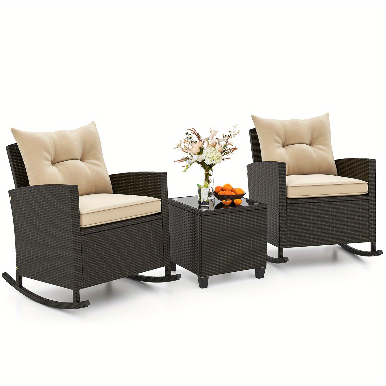 

Homasis 3 Pcs Patio Set W/ Tempered Glass Table & Soft Cushions Outdoor