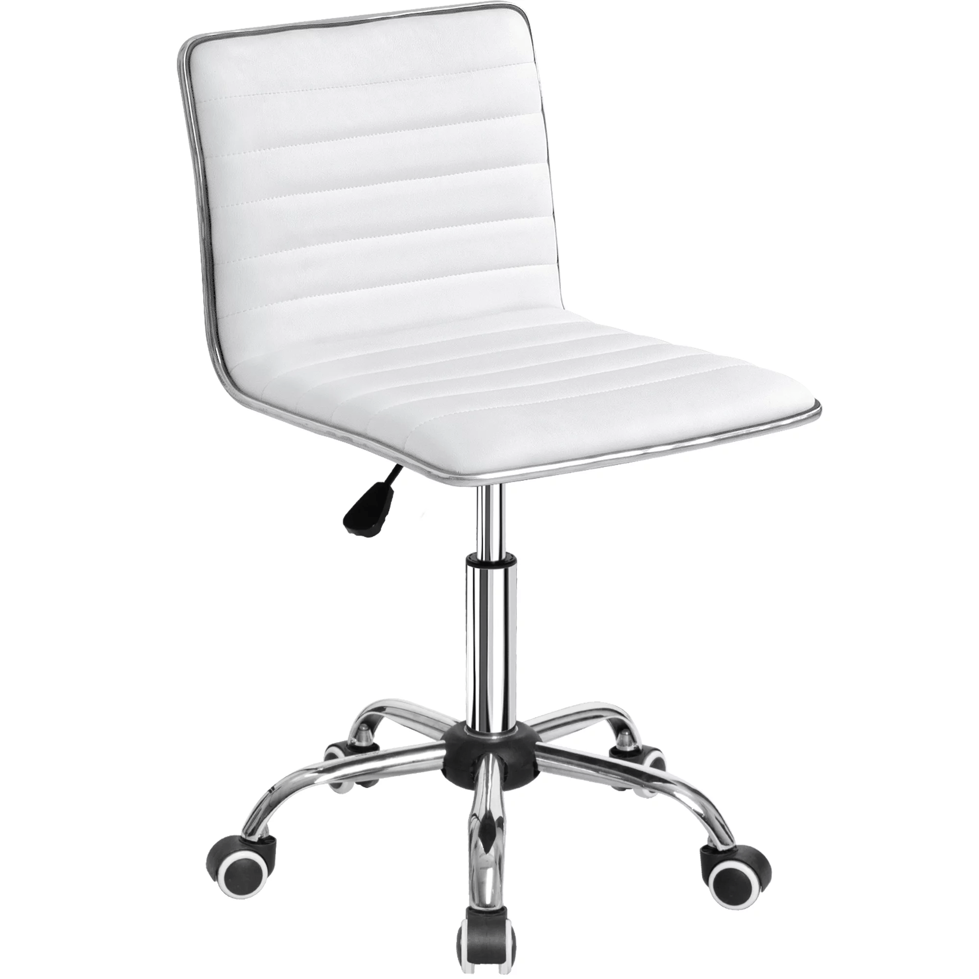 TEMU Office Desk Chair, Adjustable Task Chair, Low Back Faux Leather Ribbed Swivel Chair, Armless Home Computer Chair Retro With Wheels, Vanity Chair