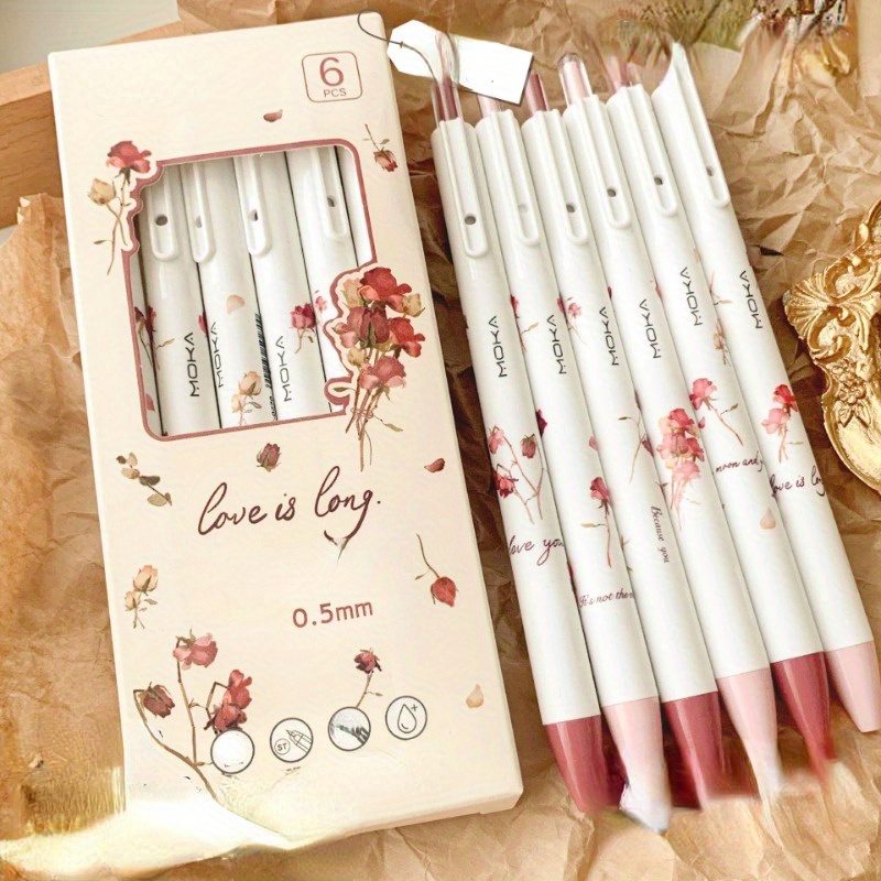 

Retractable Pen Cute Pen 0.5mm Fine Tip Smooth Writing Suitable For Diary Notes Office School Supplies Women's Men's Gift 6pcs Rose Color