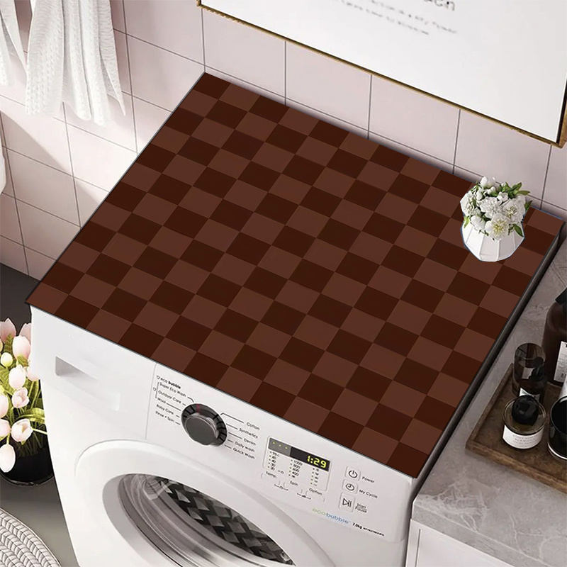 

1pc Chic Brown Checkered Dish Drying Mat, Polyester Kitchen Countertop Protector Pad, Coffee Machine/washing Machine Draining Mat, Heat Resistant Non-slip Dining Table Pad