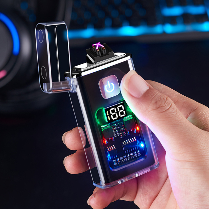 

Dual Arc Plasma Lighter With Led Battery Indicator And Gift Box, Rechargeable Windproof Flameless Electric Lighters For Fire Outdoors Camping Hiking Friends