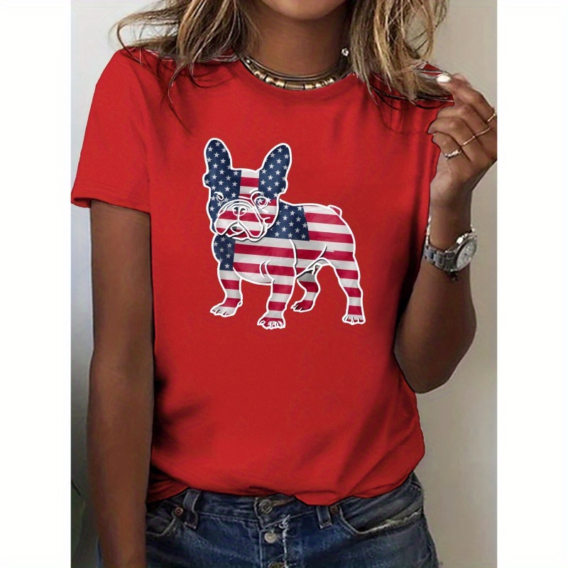 

American Flag French Bulldog Pure Casual Women's Tshirt Comfort Fit