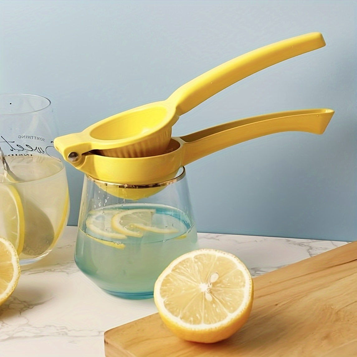 TEMU 1pc Yellow Aluminum Lemon Squeezer - Manual Citrus Juicer With Ergonomic Handle, Durable Kitchen Tool For And , Lemon Juice Squeezer