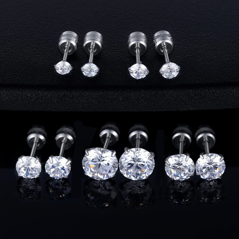 TEMU 5 Pairs Of Synthetic Zircon Round Earrings, Suitable For Men And Women