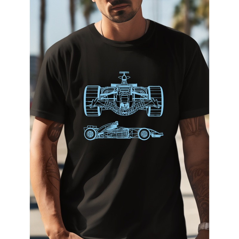 

F1 Racing Car Print T-shirt For Men, Casual Short Sleeve Top, Men's Tee For Summer Daily Wear
