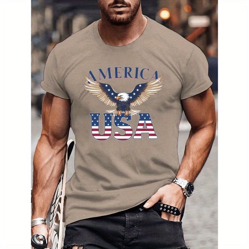 

America With Eagle Illustration Fitted Men's T-shirt, Sweat-wicking And Freedom Of Movement