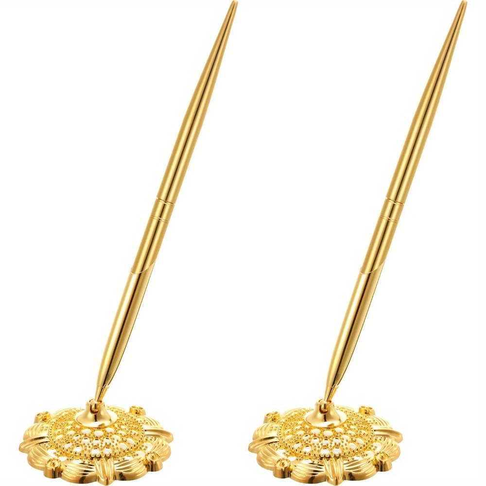 

Set Of 2 Elegant Hollow Round Pen Holders For Wedding Guest Book, Perfect For Valentine's Day Favors (color: Golden)