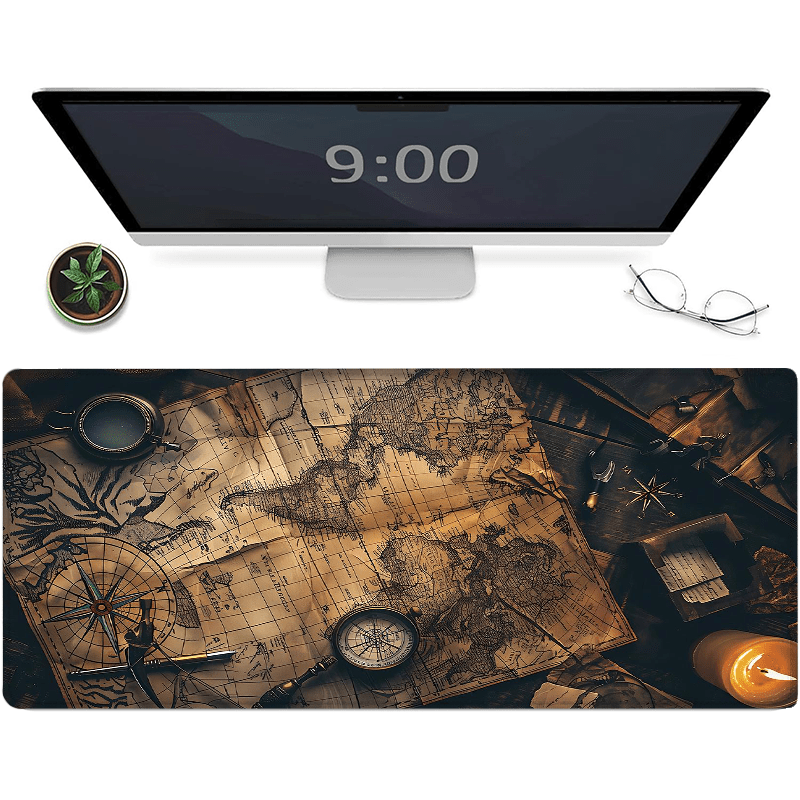 

Extra-large Treasure Map Compass Gaming Mouse Pad - Non-slip Rubber Base, Retro Desk Mat For Gamers And Office Use, 35.4x15.7 Inches Large Mouse Pad Large Mouse Pads For Desk