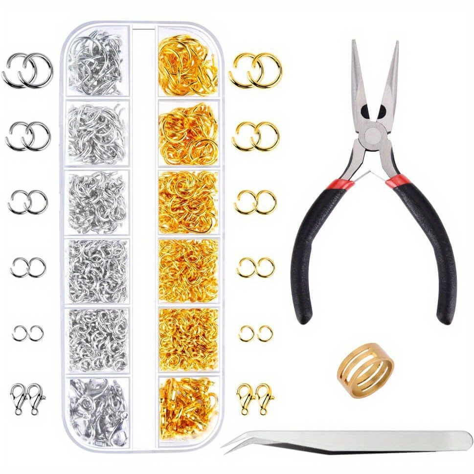 

1200pcs Open Jump Rings And Lobster Clasps Jewelry Findings Kit With Pliers For Jewelry Making