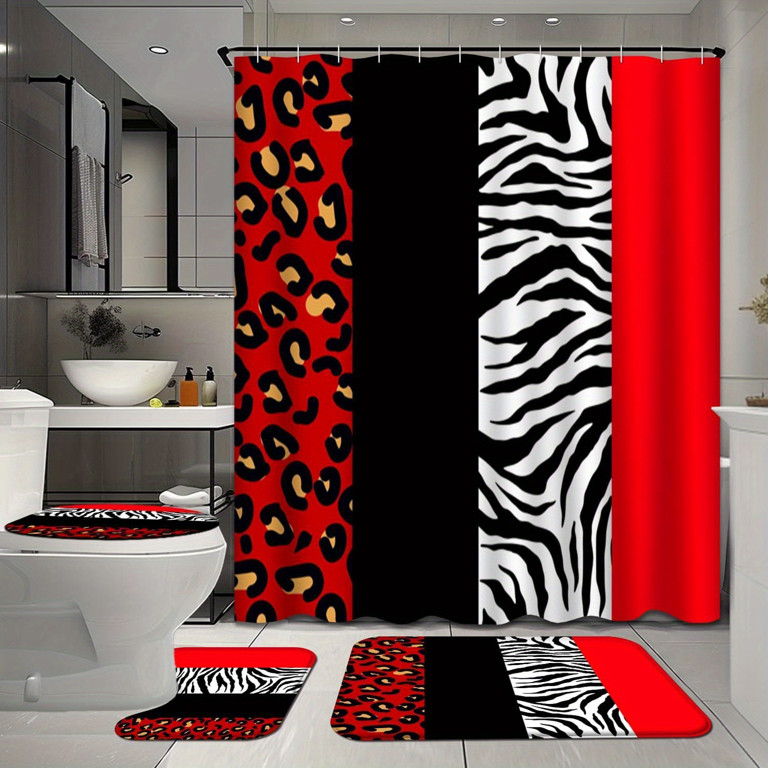 

4 Pcs Bathroom Shower Curtain Rugs, Bathroom Shower Curtain And Rugs, Bathroom Decor And Towels