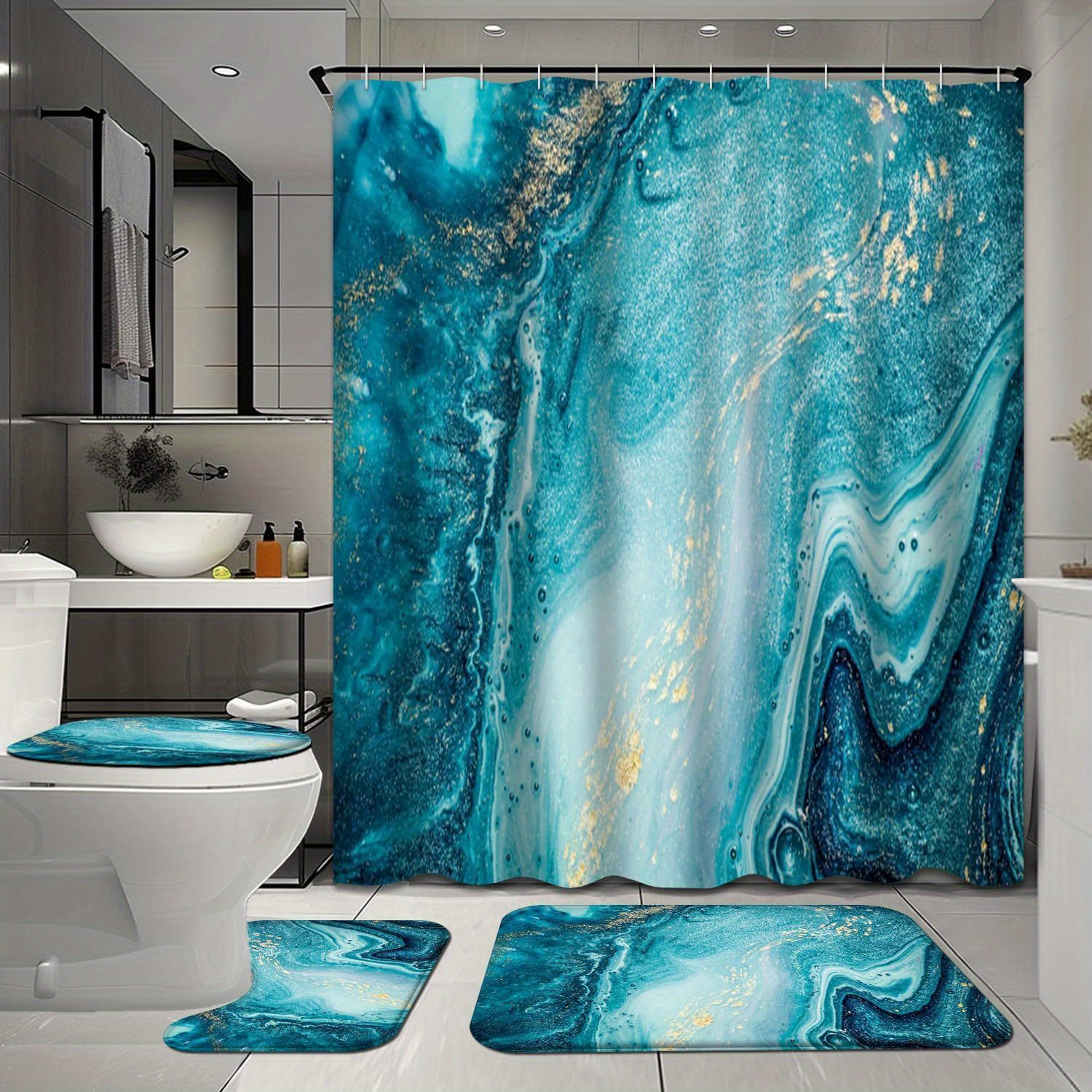 

4 Pcs Bathroom Shower Curtain Rugs, Bathroom Shower Curtain And Rugs, Bathroom Decor And Towels