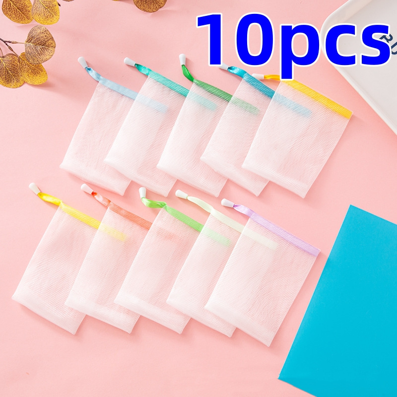 TEMU Hypoallergenic Double-layer Soap Saver Pouch With Drawstring - Handmade Foaming Net Bar Holder, 5pcs/10pcs, Soap Bag