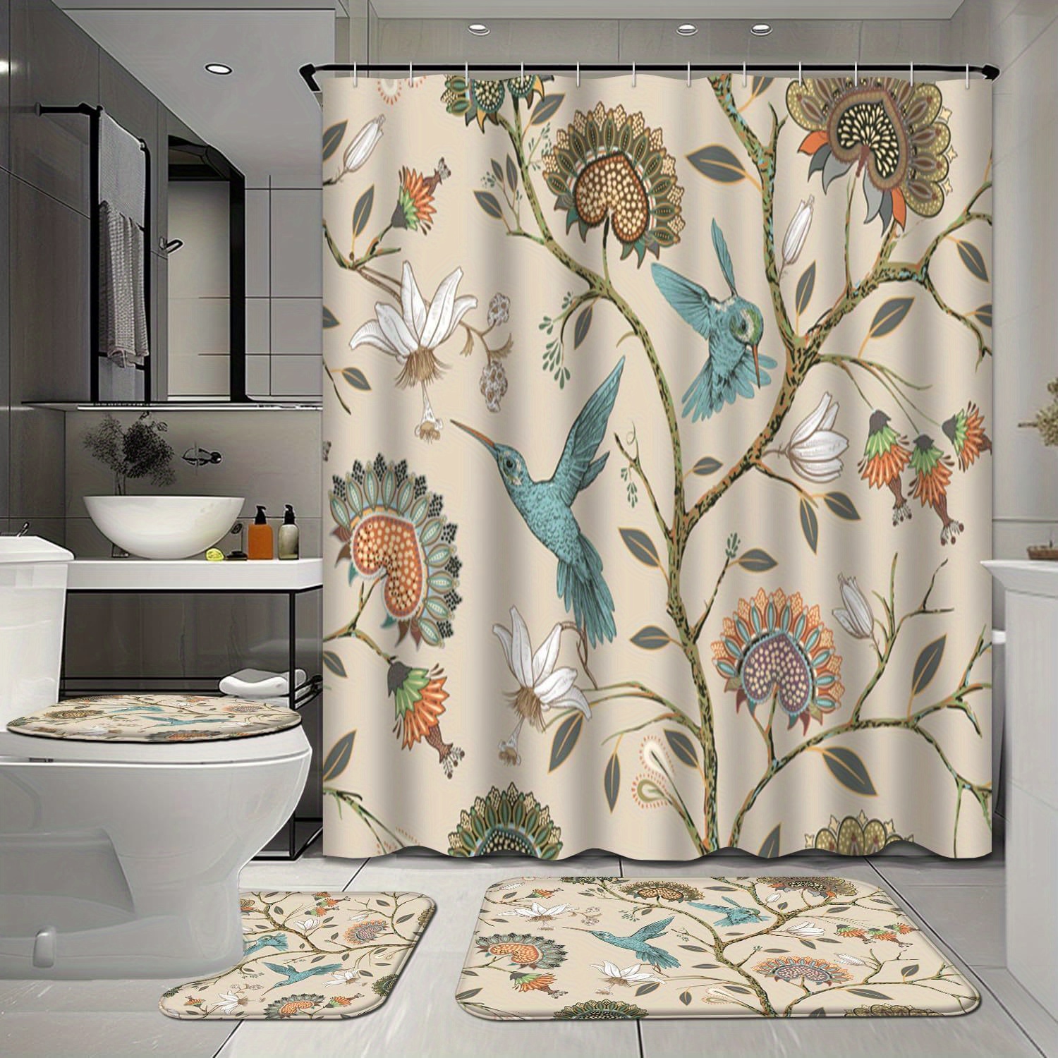 

4pcs And Shower Curtain Set Rugs For Bathroom Decor, Decorative Bathroom Shower Curtain , Art Bathroom Shower Curtain And Rugs