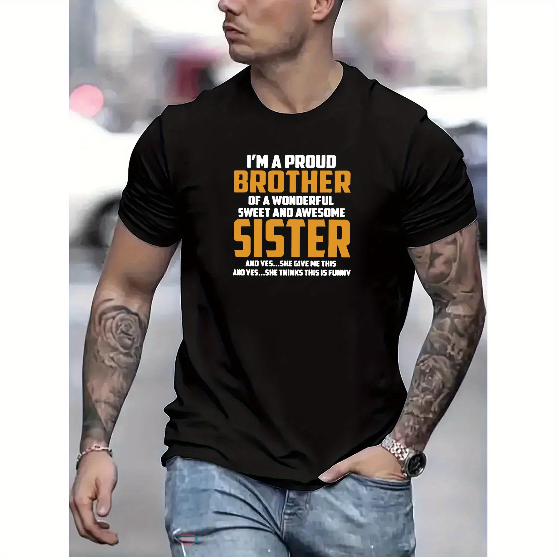 

Proud Brother Print T Shirt, Tees For Men, Casual Short Sleeve T-shirt For Summer