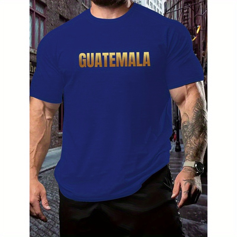 

Guatemala Letter Graphic Print Men's Creative Top, Casual Short Sleeve Crew Neck T-shirt, Men's Clothing For Summer Outdoor