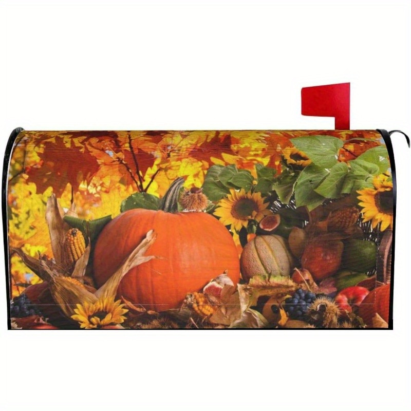 

Autumn Harvest Magnetic Mailbox Cover - Fall Leaves & Pumpkin Design - Durable Seasonal Mailbox Wrap With Magnetic Attachment - Outdoor Garden Decoration, 21x18 Inches, 1pc
