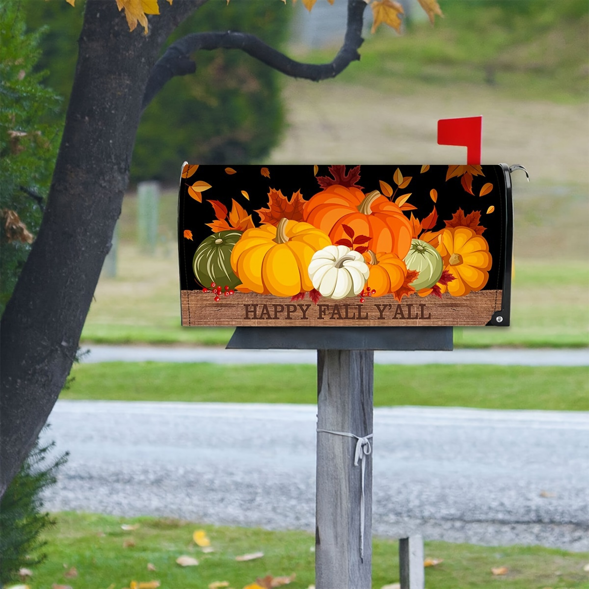 

Autumn-themed Mailbox Cover - Happy Fall Y'all Design - Standard Size 21"x18" - Durable Outdoor Decoration For Garden And Home - Thanksgiving Motif Mailbox Wrap - 1pc