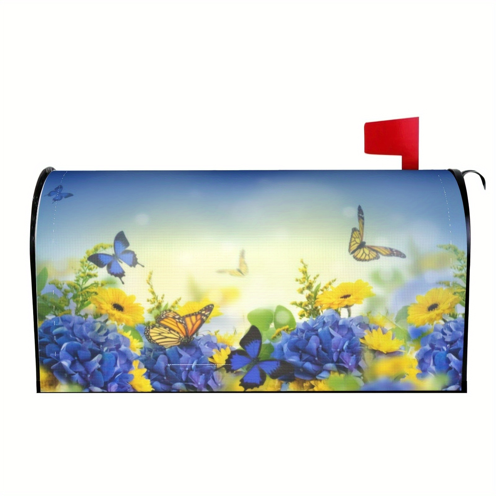 

Spring-themed Magnetic Mailbox Cover With Butterfly And Hydrangea Design, Weather-resistant Outdoor Standard Post Box Decoration, Fits 21" X 18