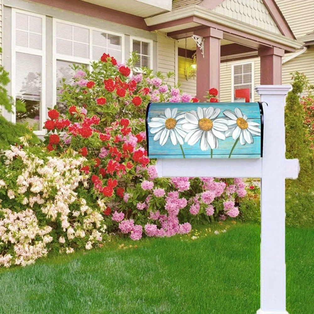 

Spring Floral Daisy Magnetic Mailbox Cover - Outdoor Garden-themed Mailbox Wrap With Magnetic Attachment, Durable All-season Decoration For Standard Mailboxes