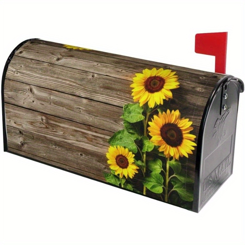 

1pc Sunflowers Wood Mailbox Cover Magnetic Post Box Wrap For Standard Size 21x18 Inches - Garden Yard Decor