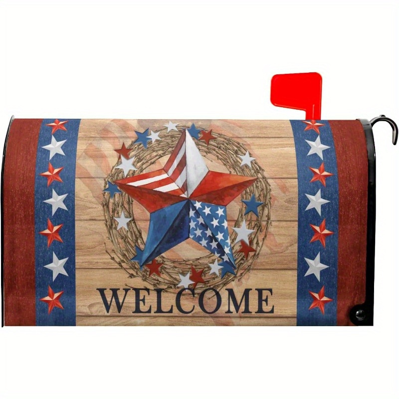 

1pc Patriotic Star And Stripe Mailbox Cover With Magnetic Attachment - American Barnstar Welcome Design, Standard Size 18"x21" - Durable Outdoor Mailbox Wrap For Independence Day & Memorial Day Decor