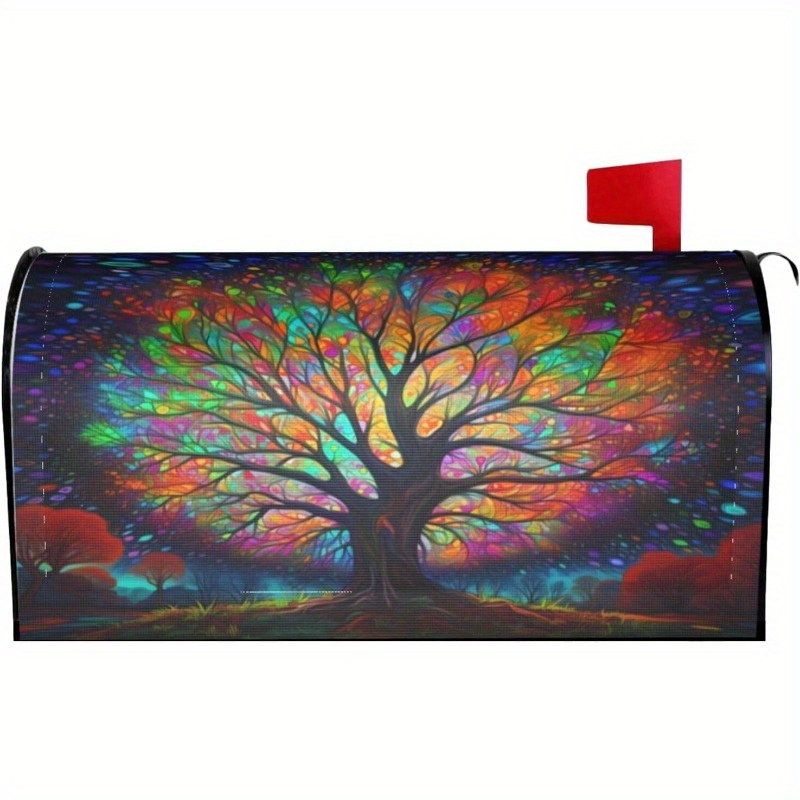 

Spring Vibrance Tree Of Life Magnetic Mailbox Cover - Waterproof, With Butterflies & Birds For Garden Decor, 21x18 Inches