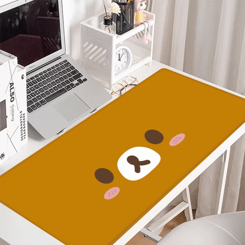 

Cartoon Little Bear Mouse Pad: Brown, Oversized, Non-slip Rubber, Stitched Edge, 35.4x15.7 Inch, Perfect For Gamer And Friend - Funny Desk Accessories