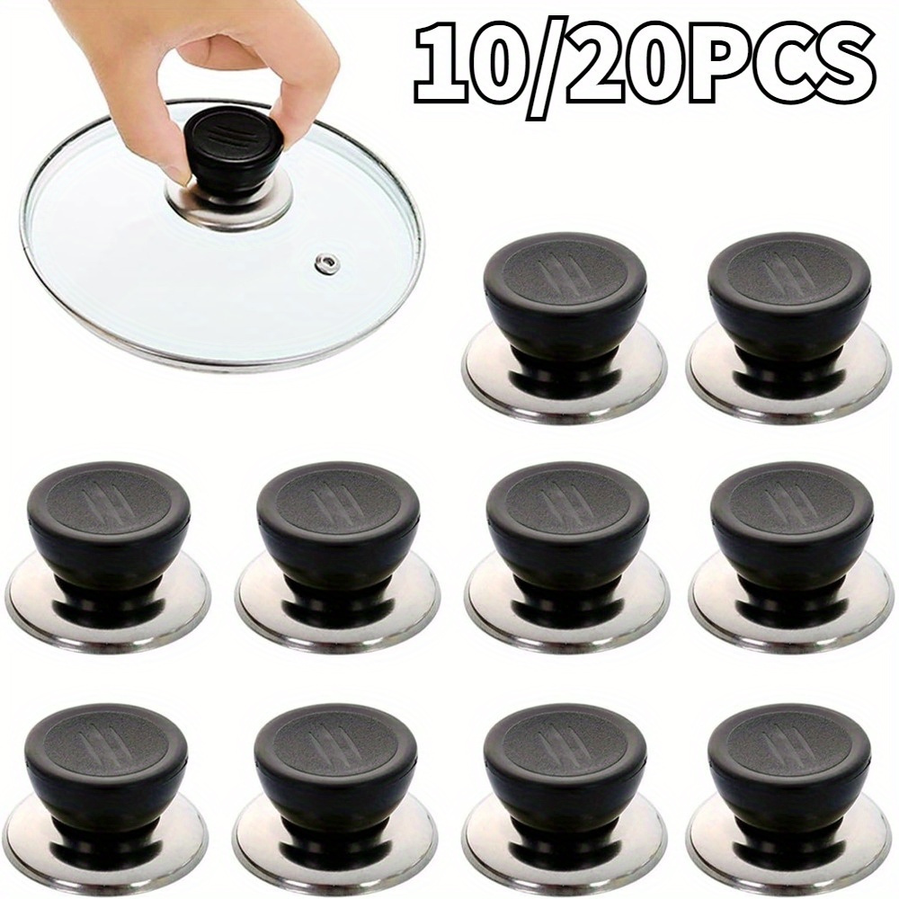 

10/20pcs Pot Lid Handle Covers - Stainless Steel Knob Caps For Kitchen Cookware, Black Rubber Grip