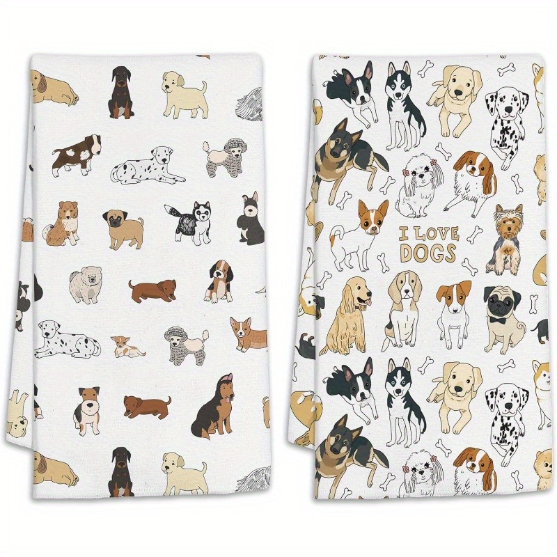 

2-piece Set Cute Dog & Pet Kitchen Towels - Ultra Soft, Highly Absorbent Dish Cloths For Easy Cleanup - Perfect Gift Idea, 18x26 Inches