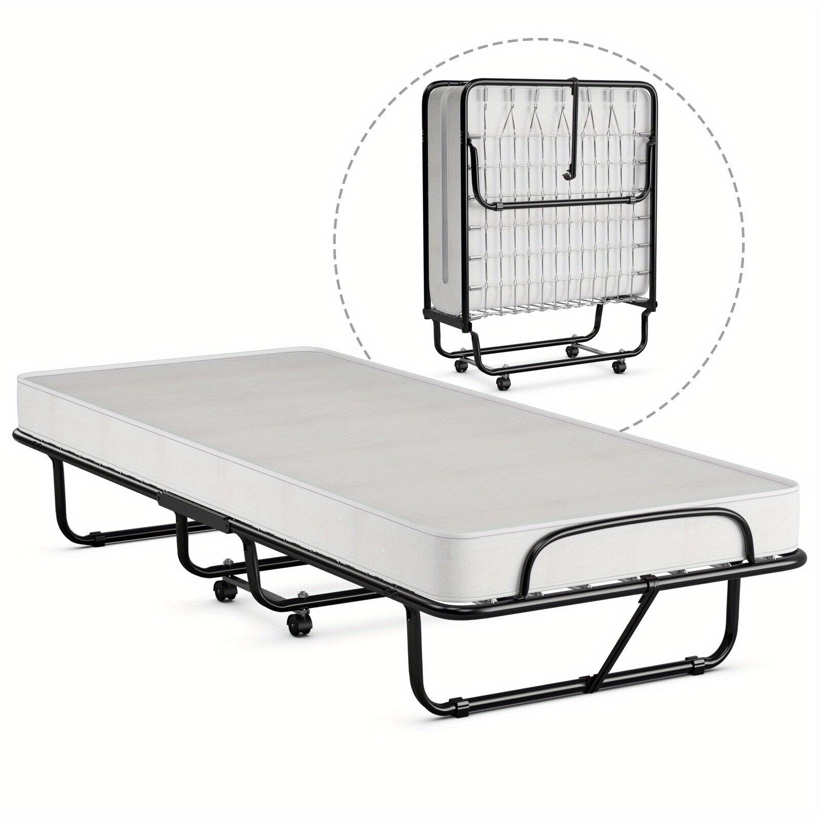 

Gymax Rollaway Folding Metal Bed Memory Foam Mattress Cot