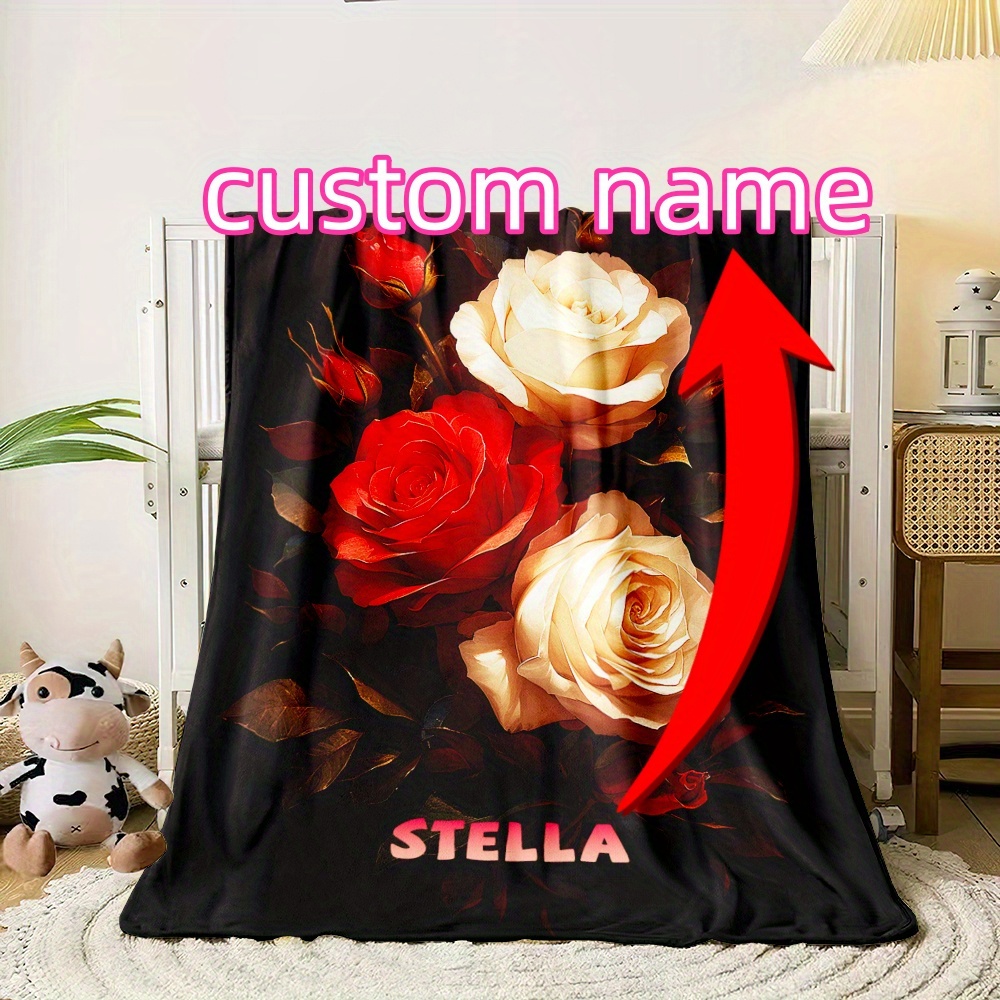 

Custom Name Rose Series Printed Blanket - Lightweight Flannel Throw For Home And Travel - All - Machine Washable