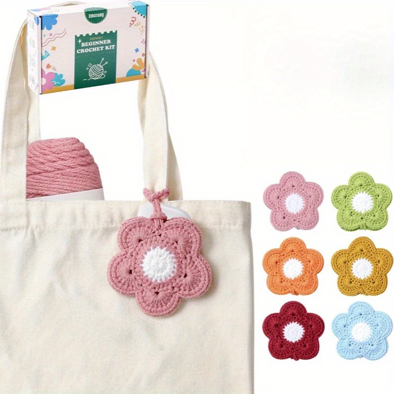 

Crochet Kit For Beginners With Video Lessons | 6 Flower Pouch Crochet Kit & Knitting Kit | Make Earphone Pouches, Coasters, Bag Accents | Superb Gift For Craft Lovers