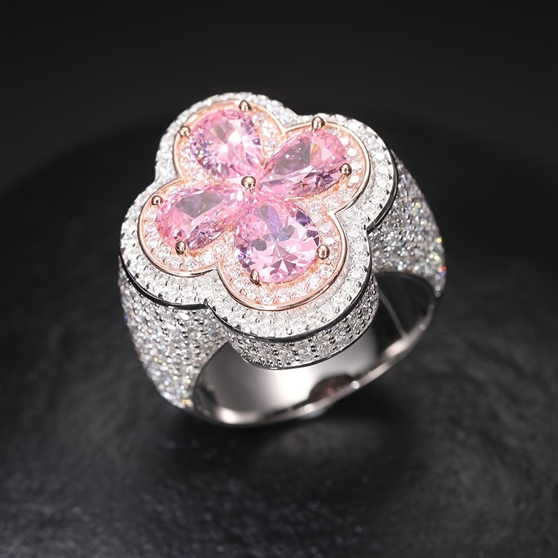 

1pc 925 Silver Moissanite Decor Flower Design Ring For Men